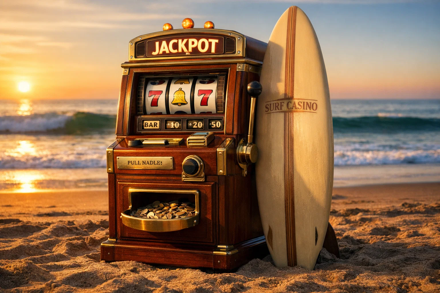 Animated surfer riding a wave, Surf Casino